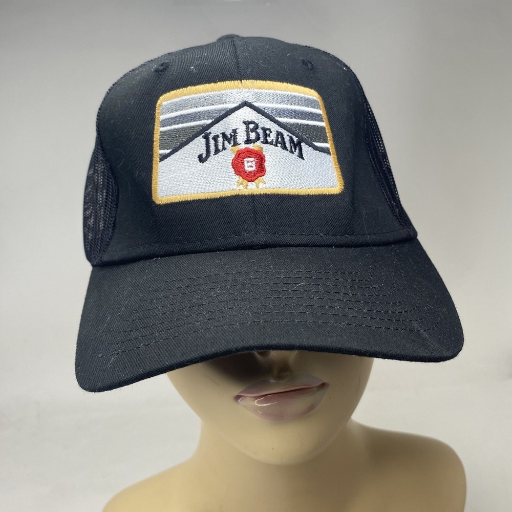 Jim Beam Black Mesh Trucker Hat Embroidered Logo Adjustable Snapback Cap